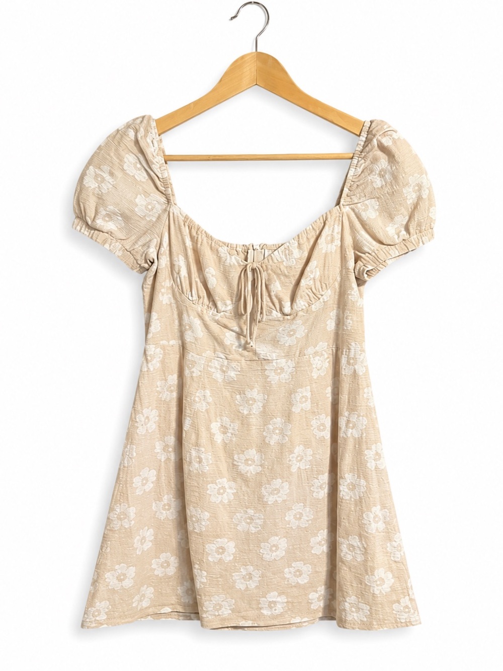 Princess Polly Beige Floral Puff Sleeve Mini Dress Size 6